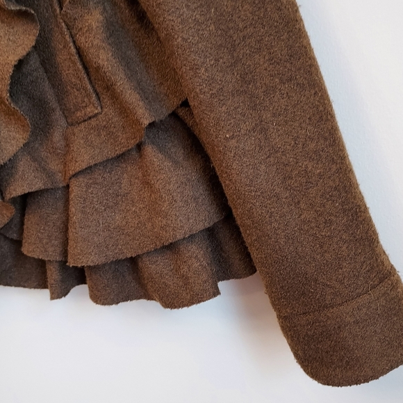 Anthropologie Elevenses Brown Echelon Ruffle Tier Peplum Jacket Size 6 - Picture 7 of 14